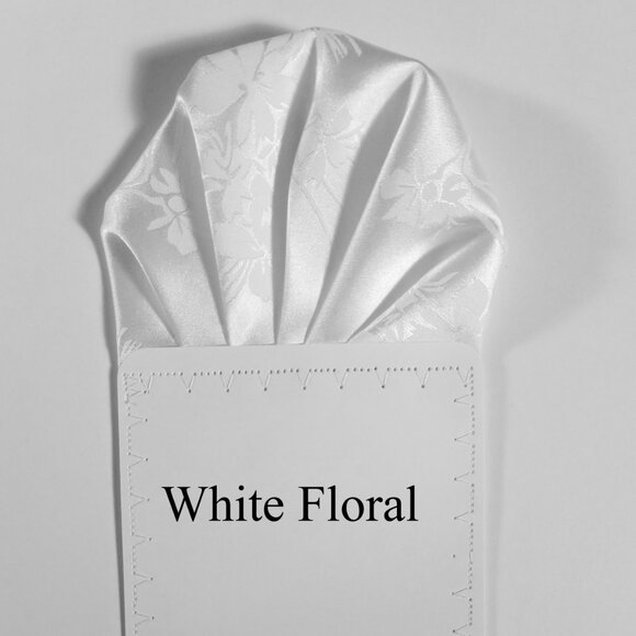 New - Men's White Silky Floral Satin Pre-Folded Pocket Square Insert - Picture 4 of 7